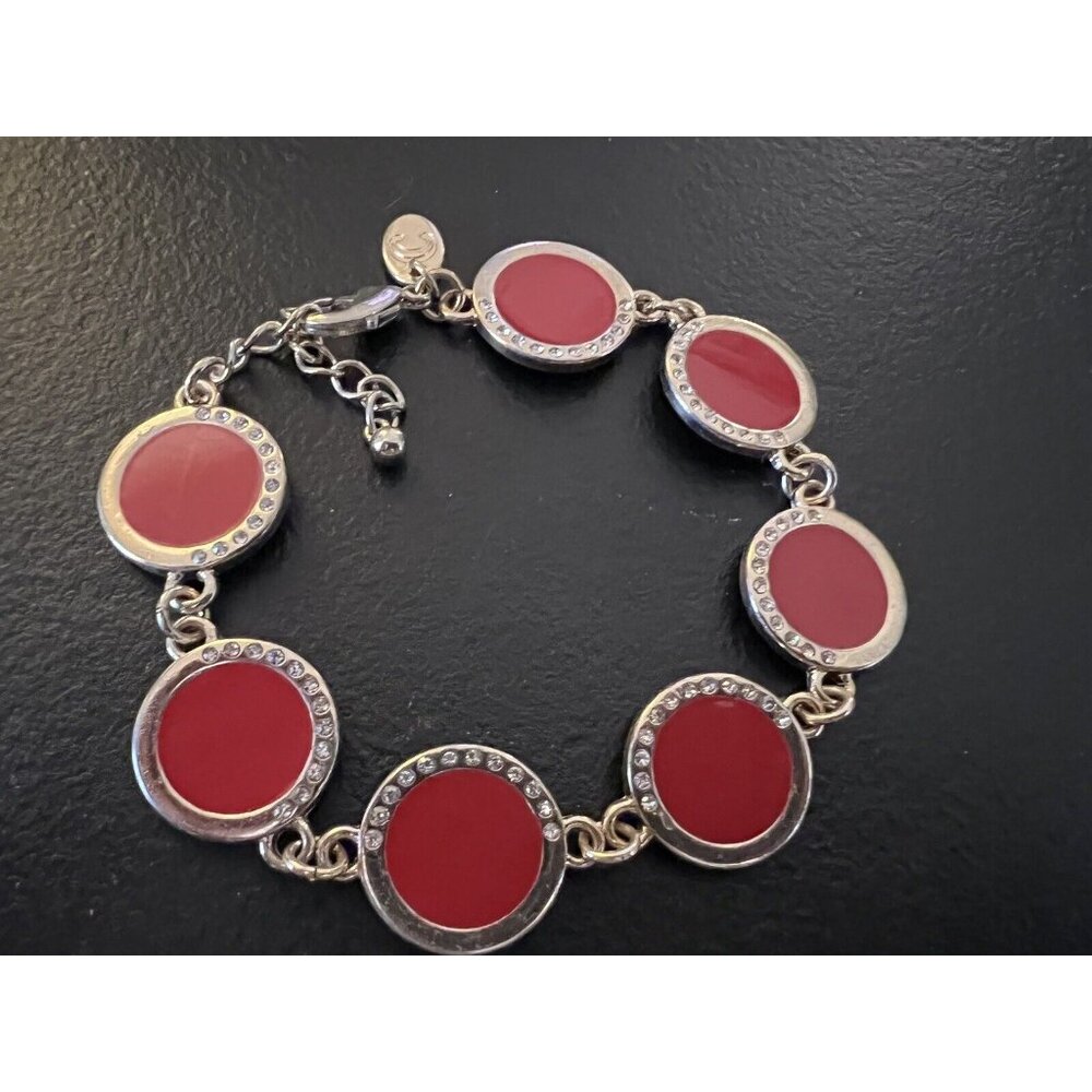 Very Pretty Charming Charlie Red and Gold Bracelet with Faux Diamond Accents 8-9 - Picture 4 of 5